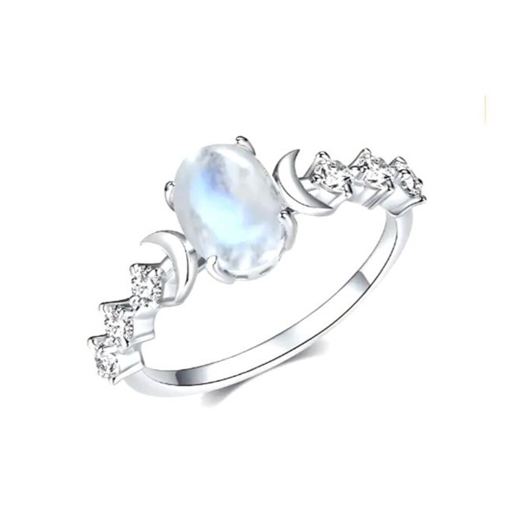 Silver Opalescent Marquise Ring Crescent MOON Vines Size 8 Light Catching